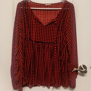 Navy/red gingham blouse